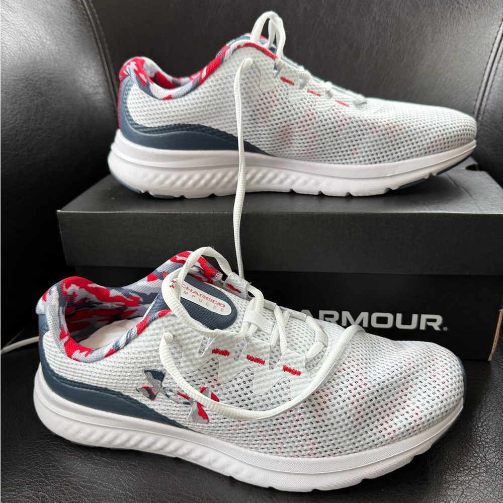 Under Armour White and Red Athletic Shoes Lightweight Performance